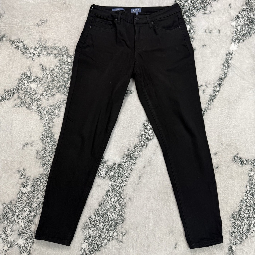 NYDJ Skinny Jeans Womens Sz 8 Black Lift Tuck Technology Stretch Denim Mid Rise